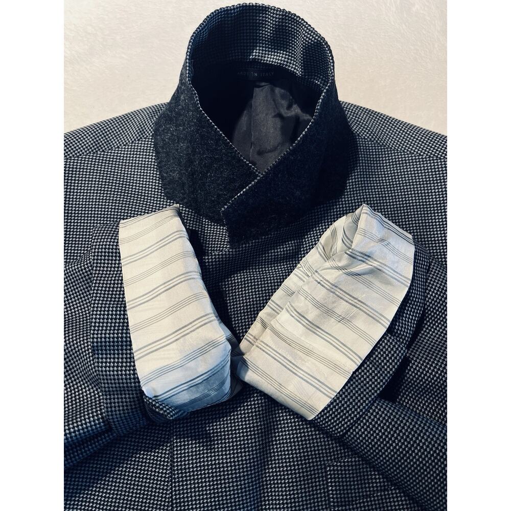 Armani Collezioni 42R Navy Blue & Cream Micro-Houndstooth Designer Blazer Italy - Picture 12 of 16